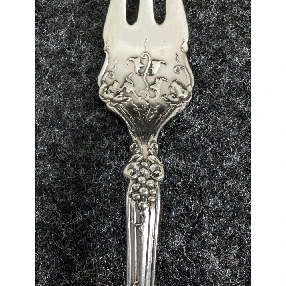 1847 Rogers Bros Silverplate Cocktail Fork 3-Tine 1904 Vintage Grape Floral 6 In